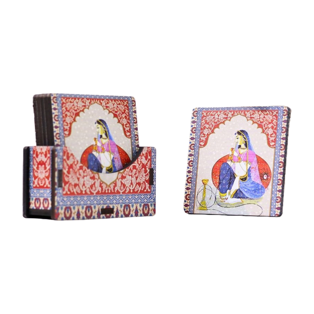 Wood Tea Coaster With Bani Thani Print